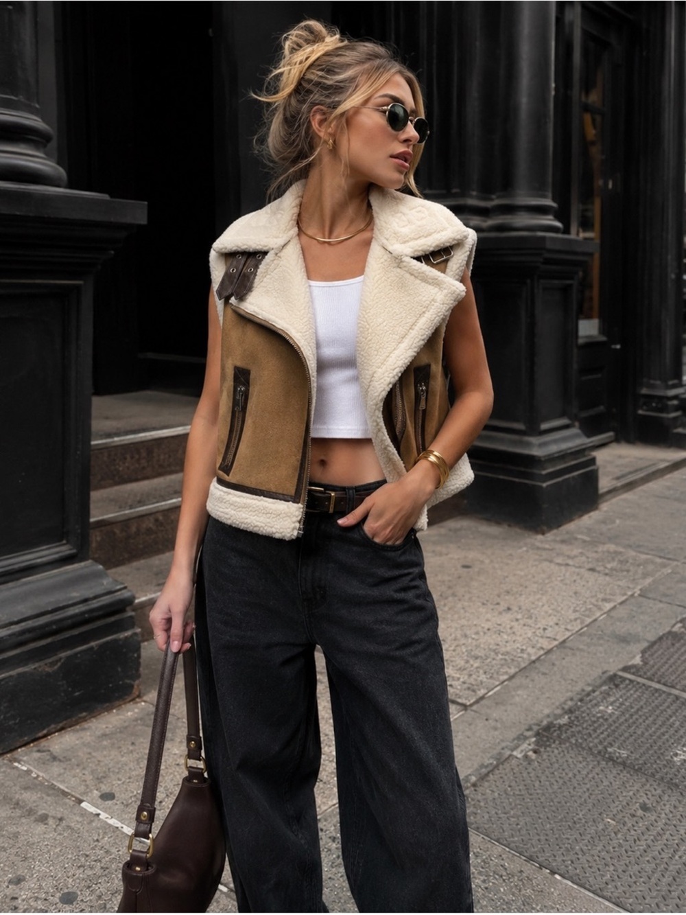 ZARA faux suede and shearling double faced vest